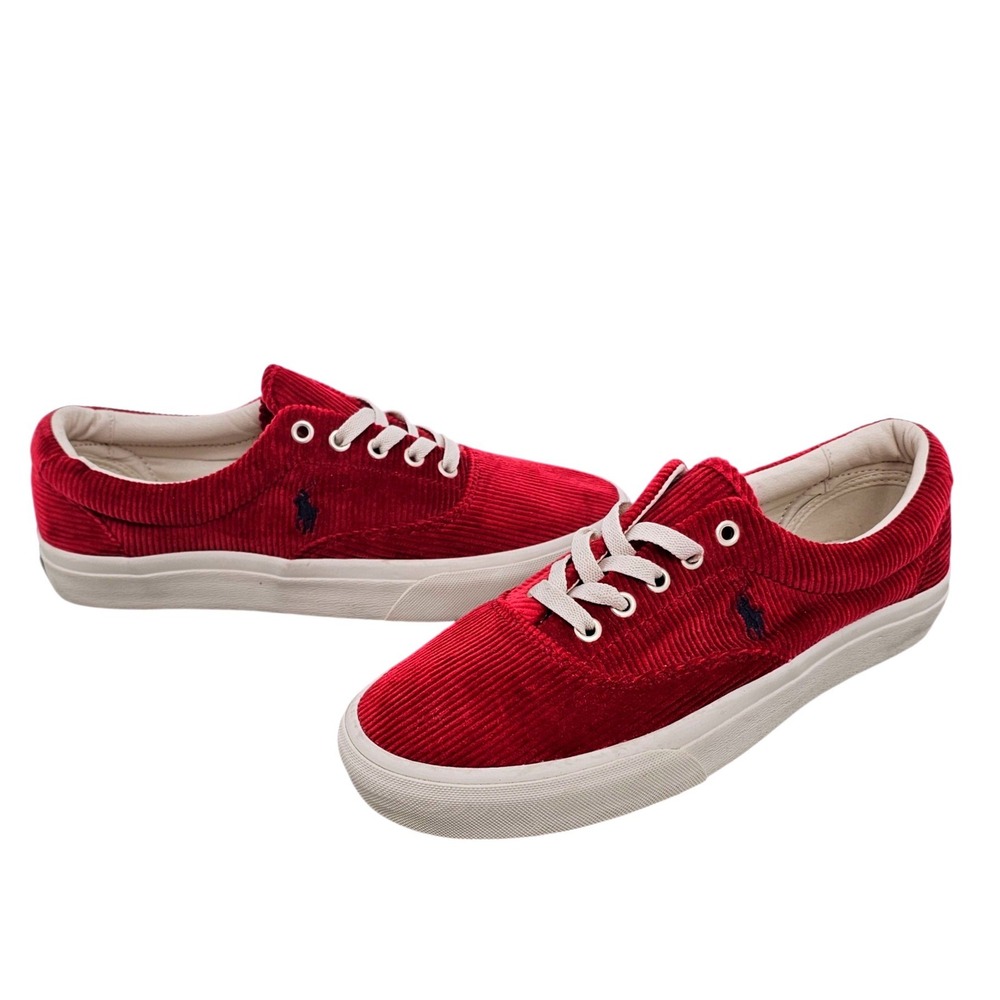Polo Ralph Lauren Mens 8.5 Burgundy Corduroy Sneakers Red Pony Logo Shoes